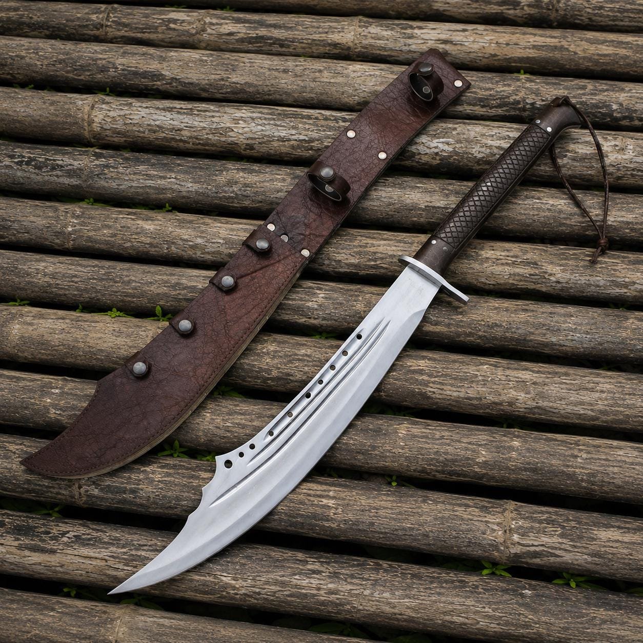 5160 Carbon Steel Machete | 30" Full Tang Blade with Rosewood Handle & Leather Sheath