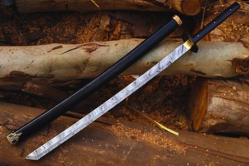 Hand Forged Japanese Tanto Shirasaya Sword – Full Tang Damascus Steel Samurai Ninja - Image 4