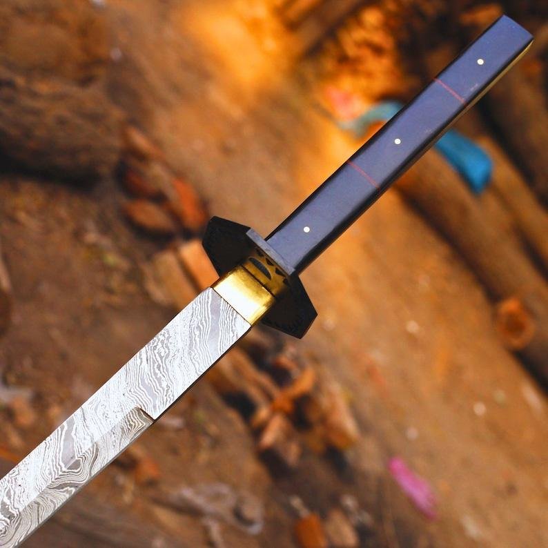 Hand Forged Japanese Tanto Shirasaya Sword – Full Tang Damascus Steel Samurai Ninja