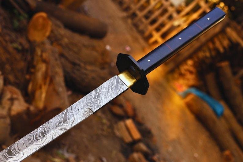 Hand Forged Japanese Tanto Shirasaya Sword – Full Tang Damascus Steel Samurai Ninja - Image 2
