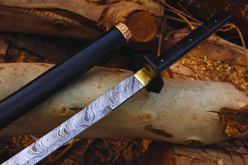 Hand Forged Japanese Tanto Shirasaya Sword – Full Tang Damascus Steel Samurai Ninja - Image 3