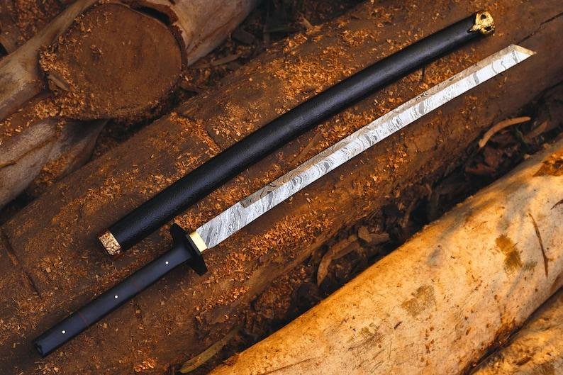 Hand Forged Japanese Tanto Shirasaya Sword – Full Tang Damascus Steel Samurai Ninja - Image 6