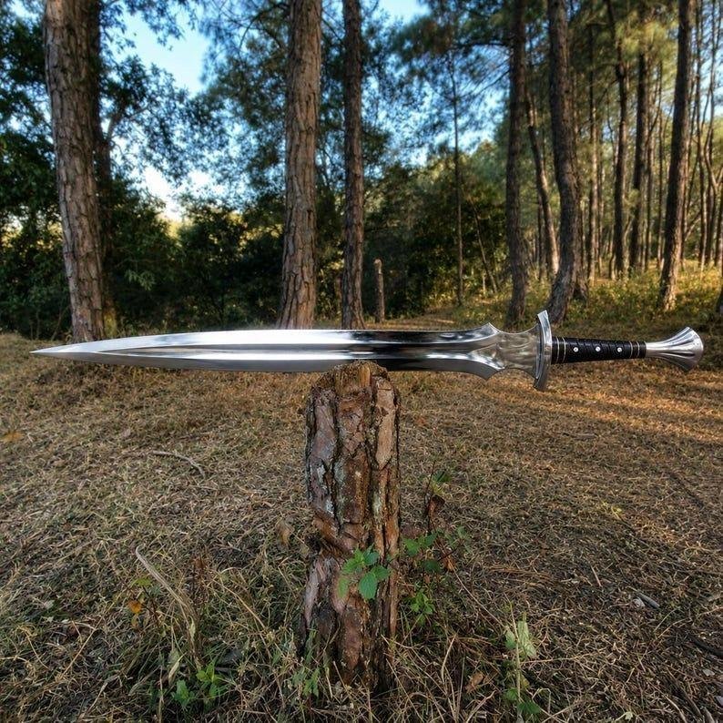 Handmade Carbon Steel Fantasy Sword, Rosewood Handle, Silver Guard Display Piece - Image 4