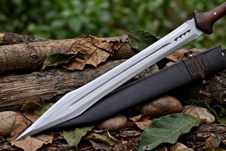 Handmade Roman Gladius Sword, Carbon Steel Blade, Rosewood Handle, Leather Sheath - Image 6
