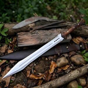 Handmade Roman Gladius Sword, Carbon Steel Blade, Rosewood Handle, Leather Sheath