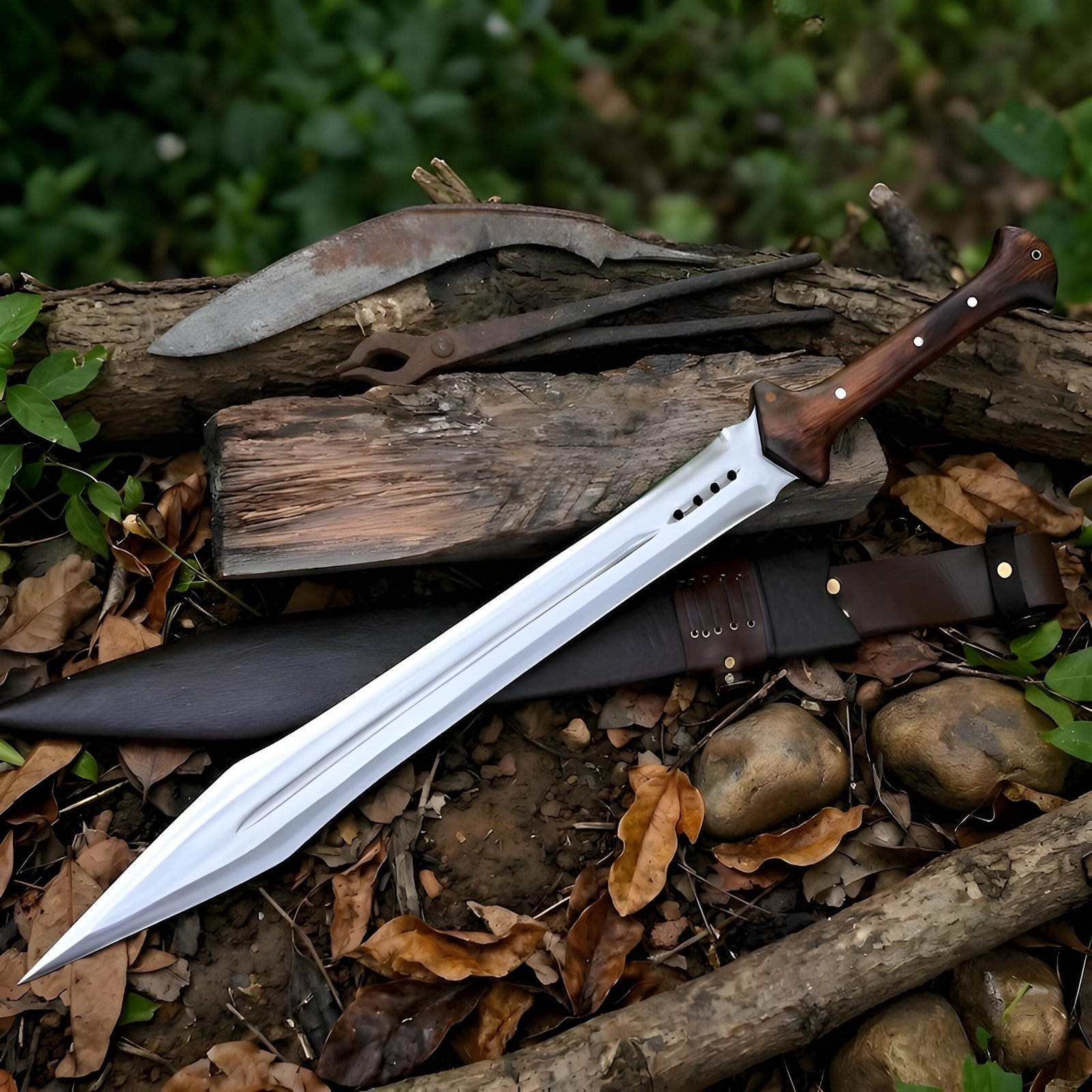 Handmade Roman Gladius Sword, Carbon Steel Blade, Rosewood Handle, Leather Sheath