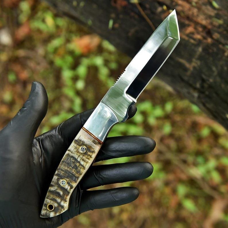 Handmade Skinner Knife | 52100 Steel, Sheep Horn Handle, Leather Sheath - Image 3