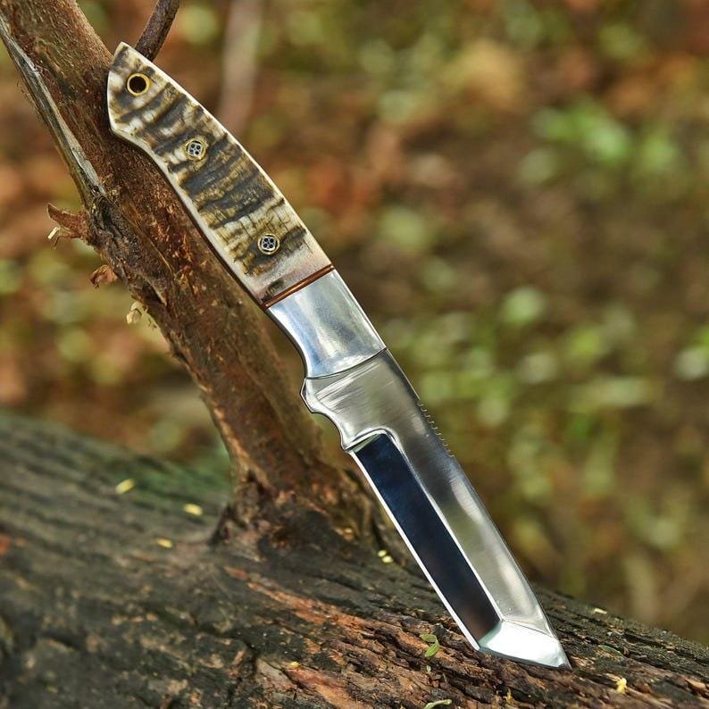 Handmade Skinner Knife | 52100 Steel, Sheep Horn Handle, Leather Sheath - Image 2