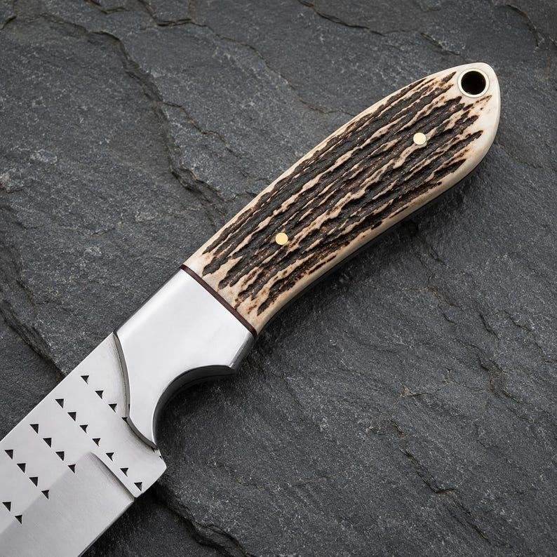 Hand-Forged Rasp Steel Cowboy Skinner Knife | Genuine Deer Horn Handle, Leather Sheath - Image 3