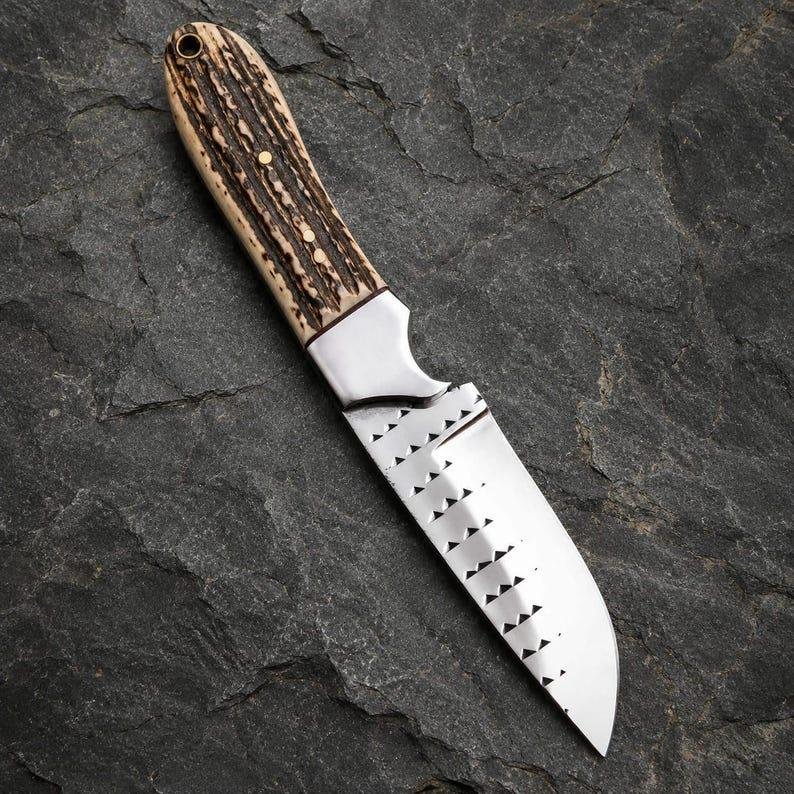 Hand-Forged Rasp Steel Cowboy Skinner Knife | Genuine Deer Horn Handle, Leather Sheath - Image 2