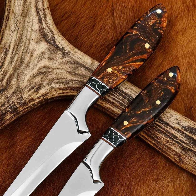 Handmade Fillet Boning Knife Set | 440C Steel, Resin Handles, Leather Sheaths - Image 3