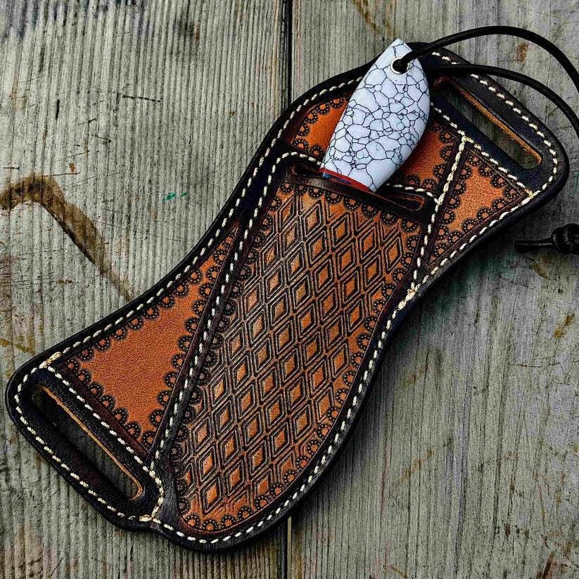 Handmade D2 Steel Cowboy Knife | Turquoise and Resin Handle, Leather Sheath - Image 7