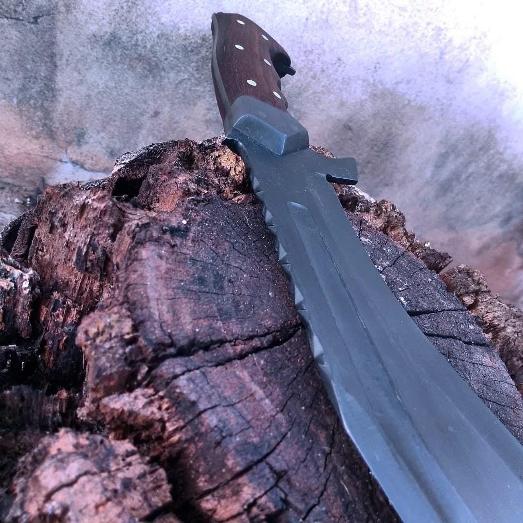 Hand Forged 5160 Spring Steel Knife | 18" Full Tang Fixed Blade with Rosewood Handle & Leather Sheath - Image 4
