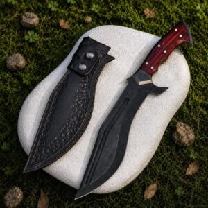 Hand Forged 5160 Spring Steel Knife | 18" Full Tang Fixed Blade with Rosewood Handle & Leather Sheath
