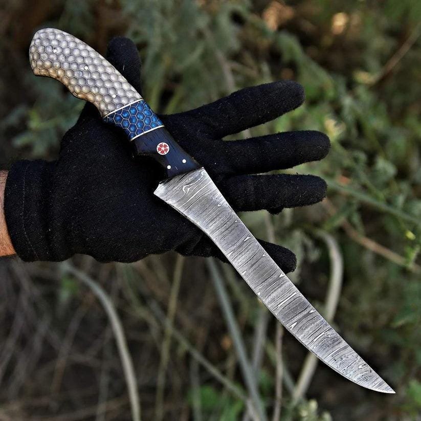 Handmade 440C Stainless Steel Fillet Knives | Resin Handles, Leather Sheaths (2-Piece Set) - Image 4