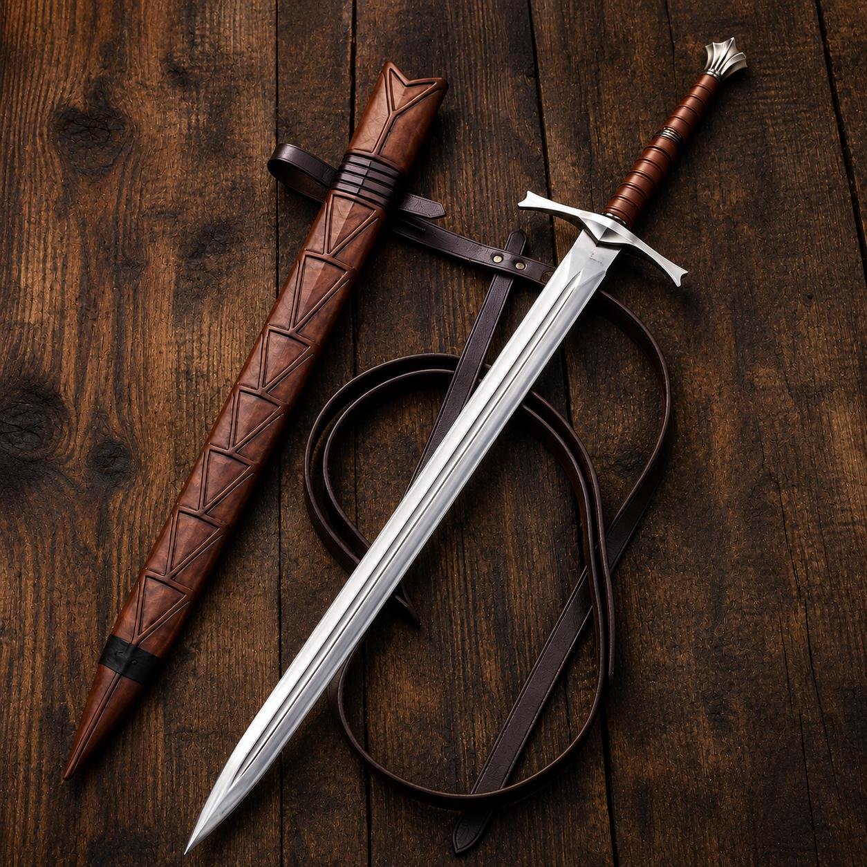 Hand Forged Medieval Arming Sword with 5160 Carbon Steel Blade, Leather Grip & Sheath | Knight Collector Display Sword