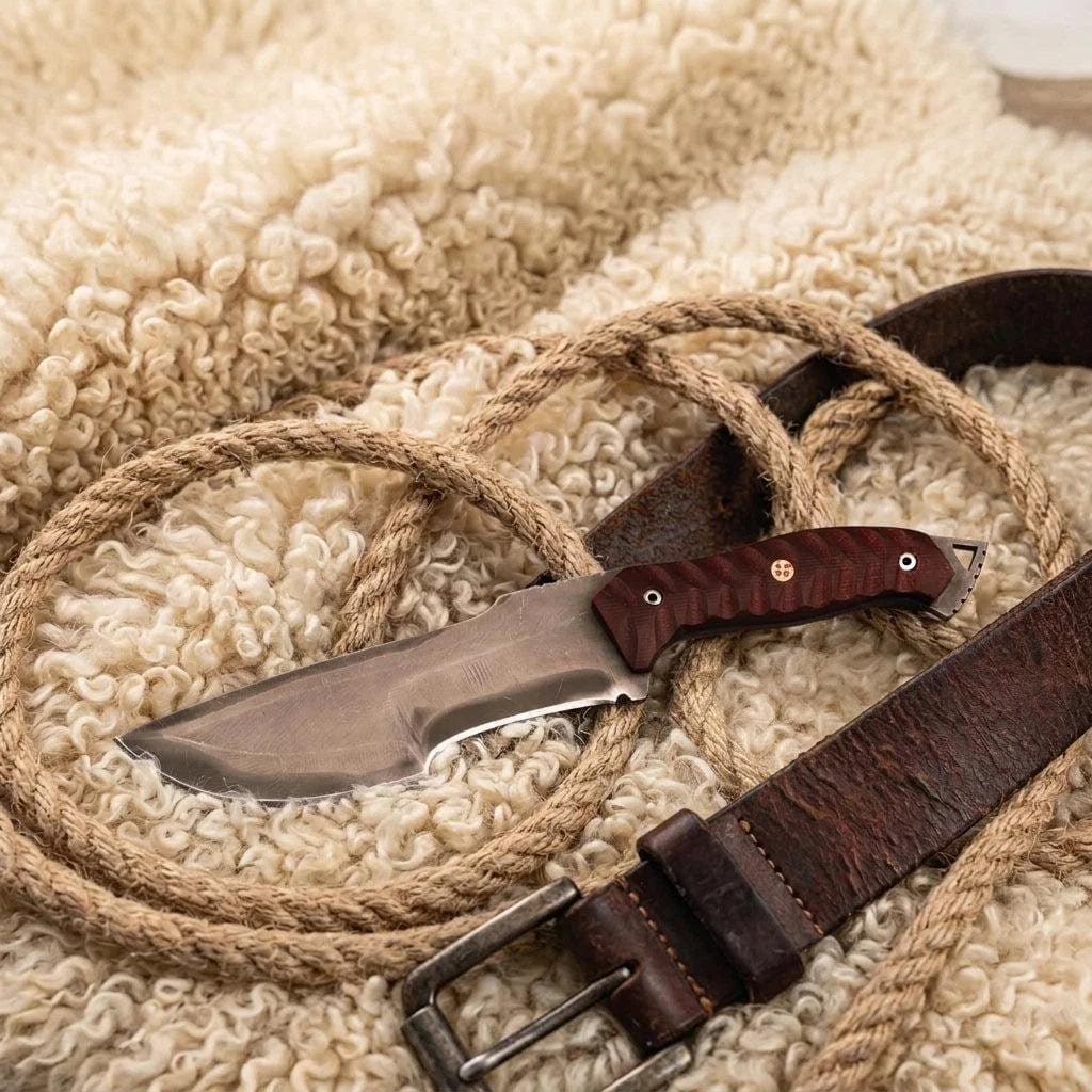 Handmade Full Tang Camping Knife | High Carbon Steel Blade, Red Micarta Handle & Leather Sheath - Image 4