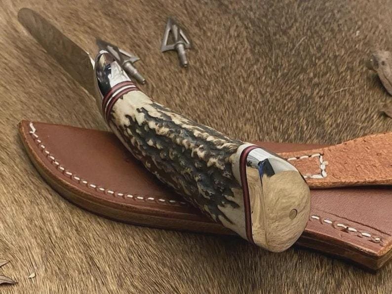 Handmade Bowie Hunting Knife | Forged Steel, Stag Antler Handle, Leather Sheath - Image 4
