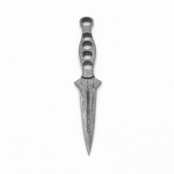 Handmade Raindrop Damascus Dagger | Boot Knife with Damascus Handle & Leather Sheath - Image 3