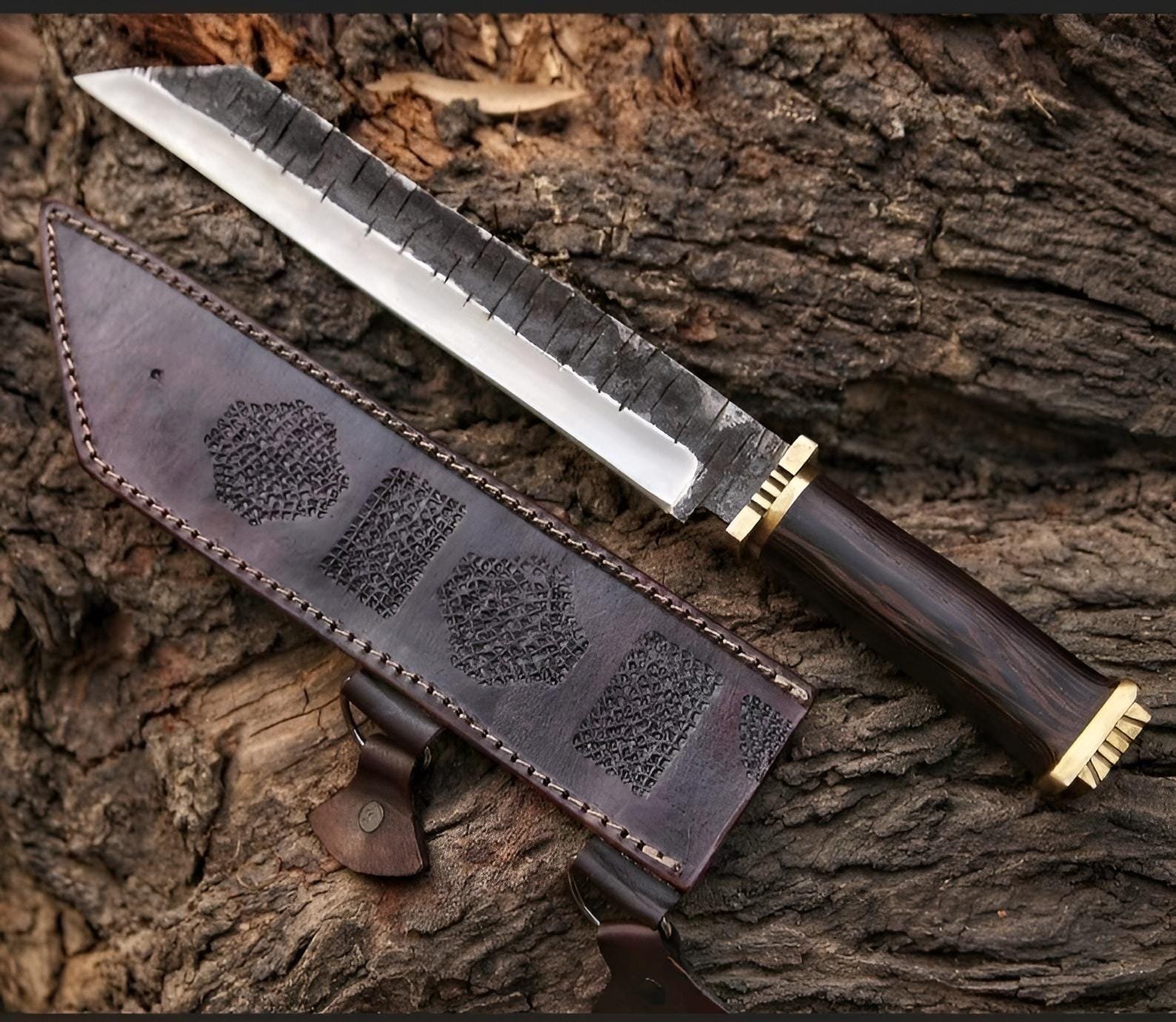 Handcrafted Seax Knife | High Carbon Steel Full Tang Blade, Rosewood Handle & Leather Sheath - Image 2