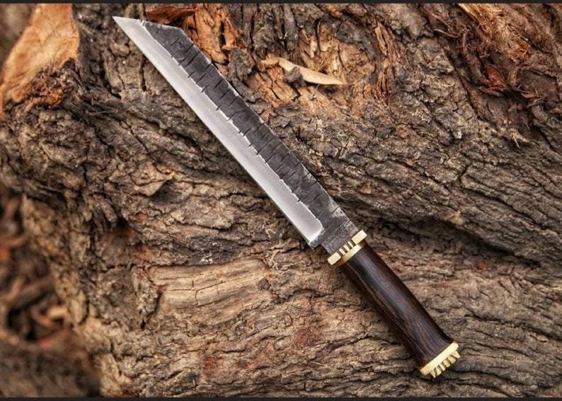 Handcrafted Seax Knife | High Carbon Steel Full Tang Blade, Rosewood Handle & Leather Sheath - Image 3