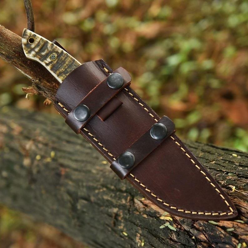 Handmade Skinner Knife | 52100 Steel, Sheep Horn Handle, Leather Sheath - Image 6