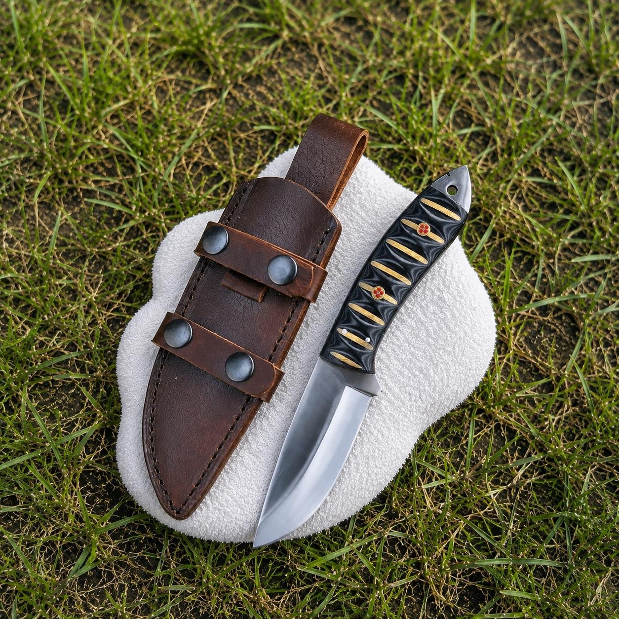 Handmade D2 Steel Hunting Knife | G10 Handle, Leather Sheath, Outdoor Camping Blade