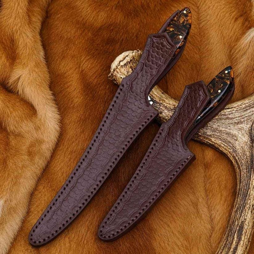 Handmade Fillet Boning Knife Set | 440C Steel, Resin Handles, Leather Sheaths - Image 2