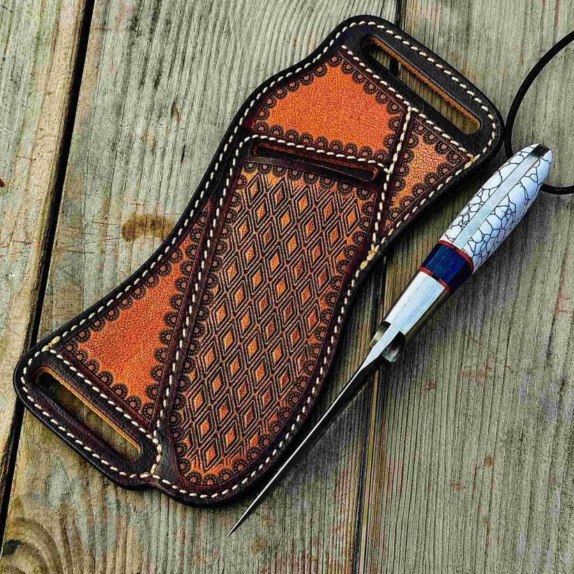 Handmade D2 Steel Cowboy Knife | Turquoise and Resin Handle, Leather Sheath - Image 4