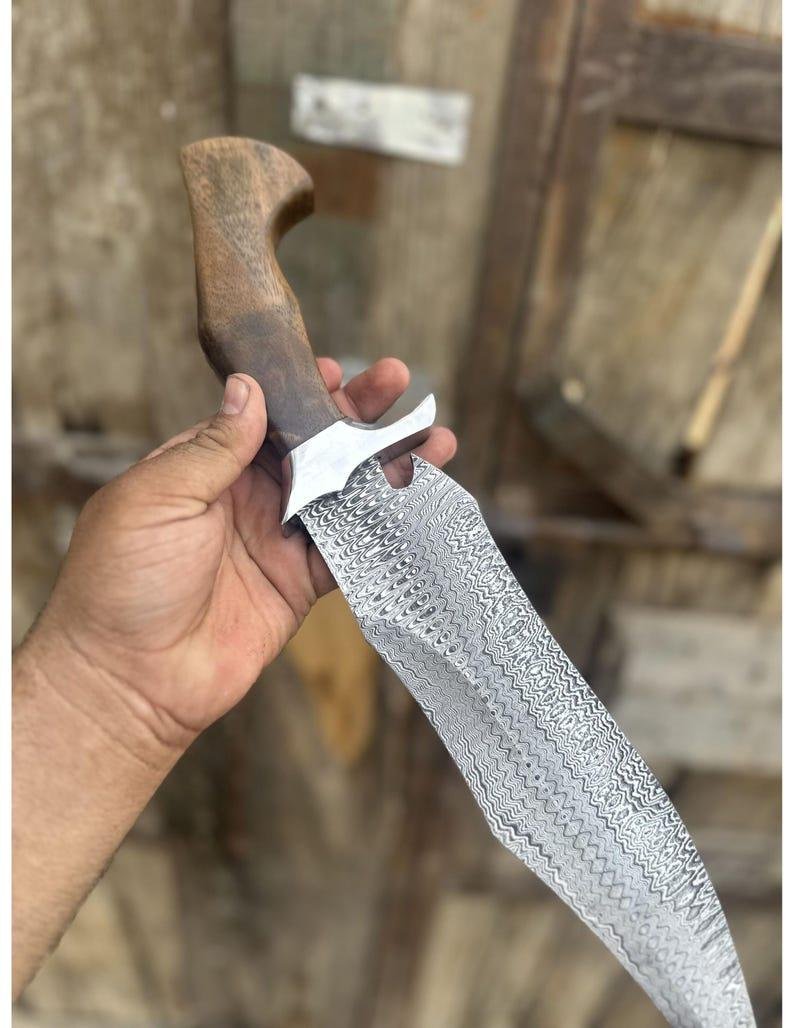 Ladder Damascus Bowie Knife | Handmade Hunting Knife, 1085 & 15N20 Steel, Rosewood Handle - Image 6