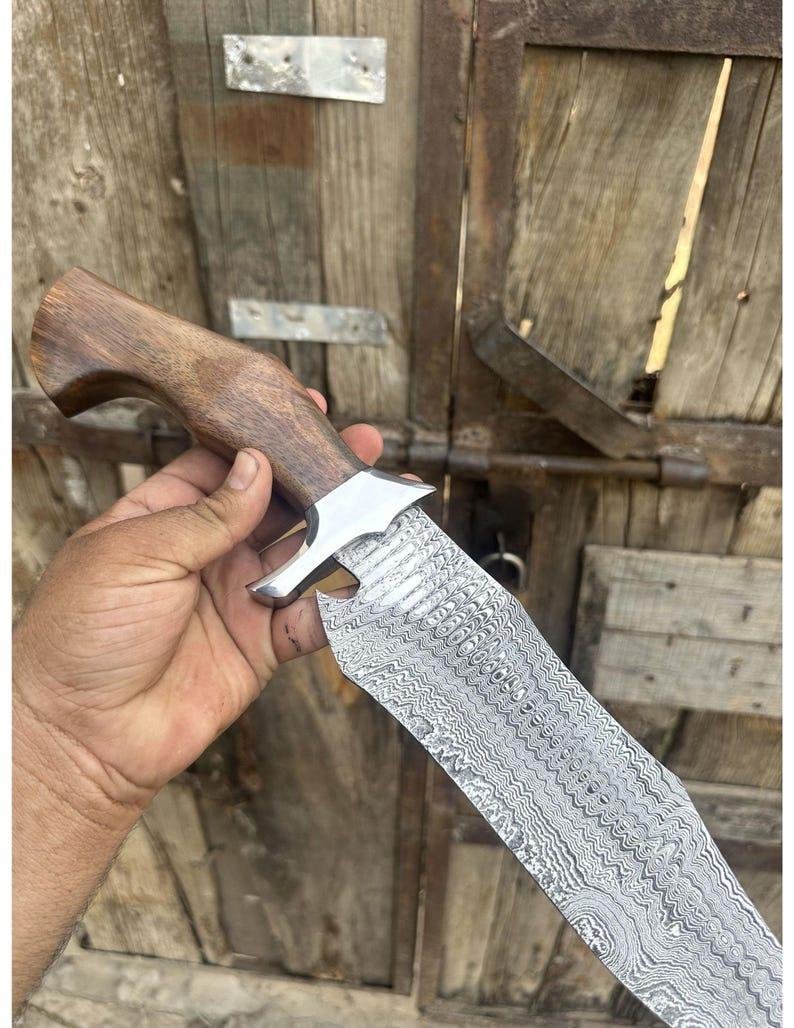 Ladder Damascus Bowie Knife | Handmade Hunting Knife, 1085 & 15N20 Steel, Rosewood Handle - Image 4