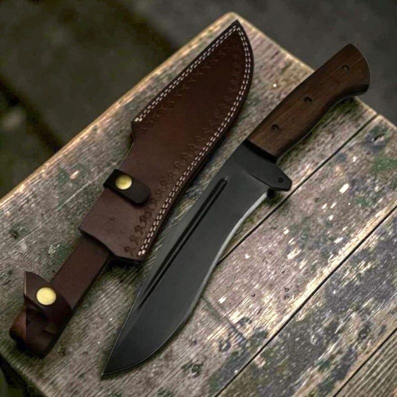Handmade Hunting Knife | Full Tang Fixed Blade with Wood Handle & Genuine Leather Sheath - Image 7