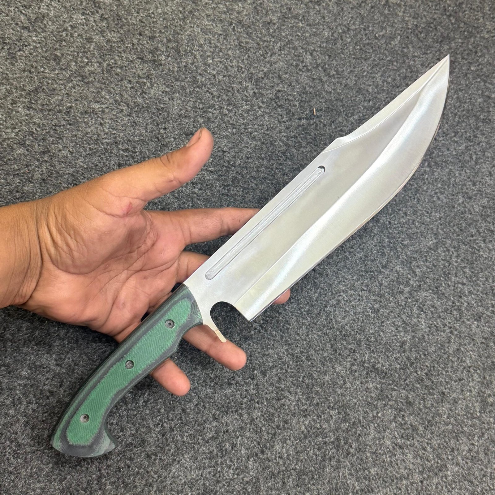 Handmade Full Tang Camping Knife | High Carbon Steel Blade, Green Micarta Handle & Leather Sheath - Image 4