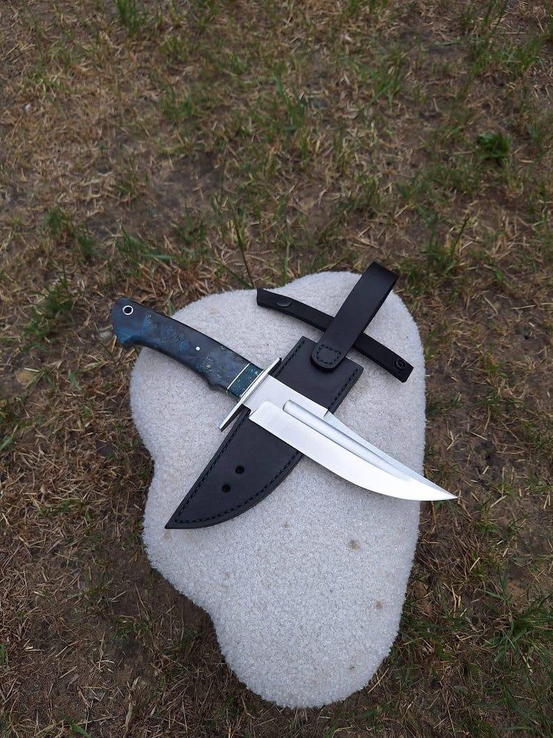 Handmade Bowie Knife | High Carbon Steel, Resin Handle, Leather Sheath - Image 2