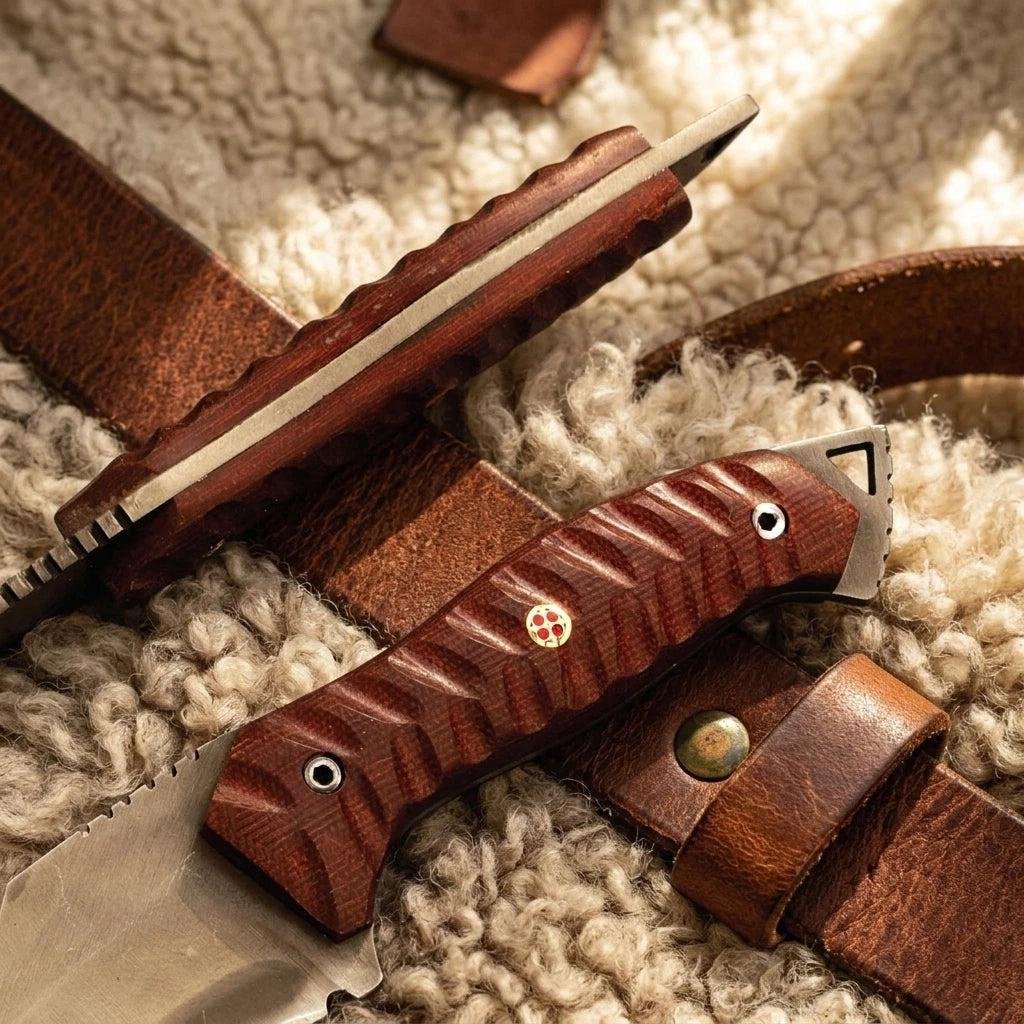 Handmade Full Tang Camping Knife | High Carbon Steel Blade, Red Micarta Handle & Leather Sheath - Image 5