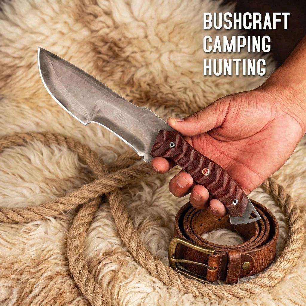 Handmade Full Tang Camping Knife | High Carbon Steel Blade, Red Micarta Handle & Leather Sheath - Image 6