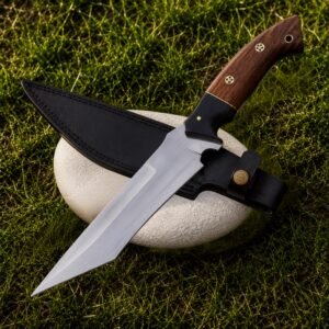 Handmade Full Tang Camping Knife | High Carbon Steel, Rosewood Micarta Handle, Leather Sheath