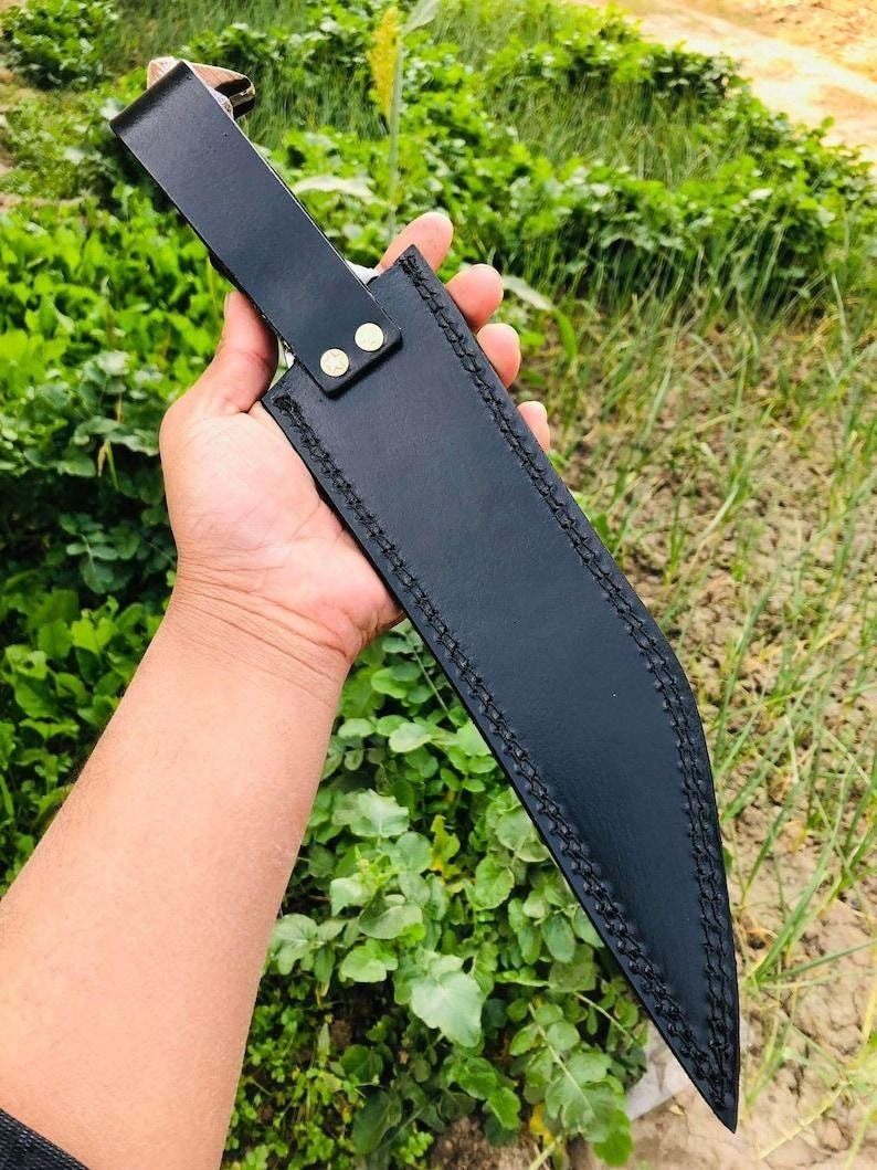 Handmade Full Tang Camping Knife | High Carbon Steel, Rosewood Micarta Handle, Leather Sheath - Image 9