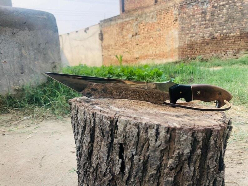 Handmade Full Tang Camping Knife | High Carbon Steel, Rosewood Micarta Handle, Leather Sheath - Image 3