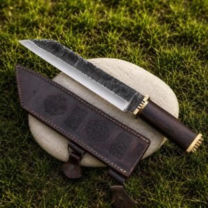 Handcrafted Seax Knife | High Carbon Steel Full Tang Blade, Rosewood Handle & Leather Sheath