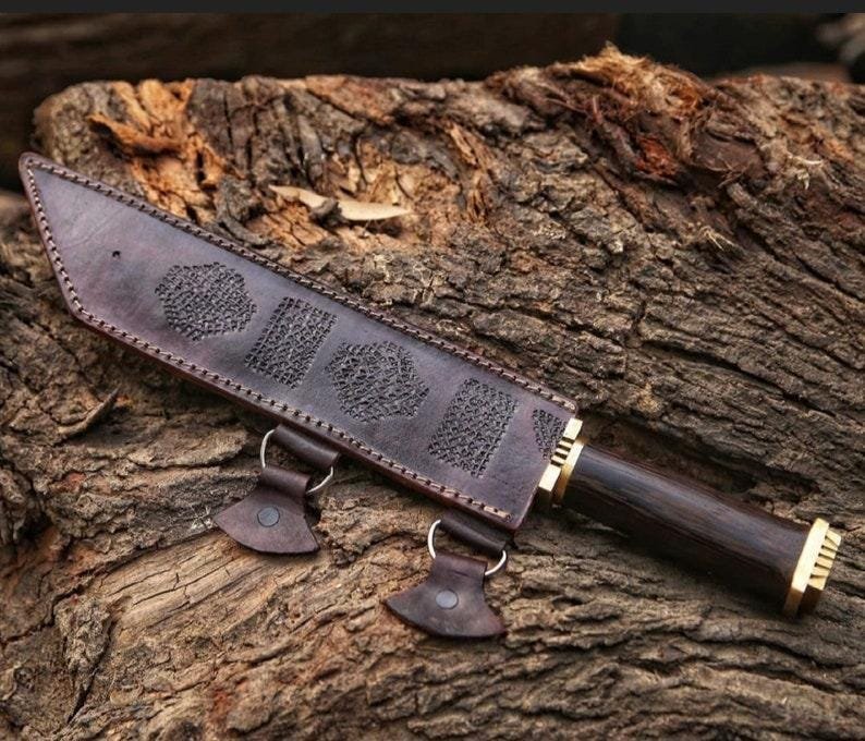 Handcrafted Seax Knife | High Carbon Steel Full Tang Blade, Rosewood Handle & Leather Sheath - Image 4