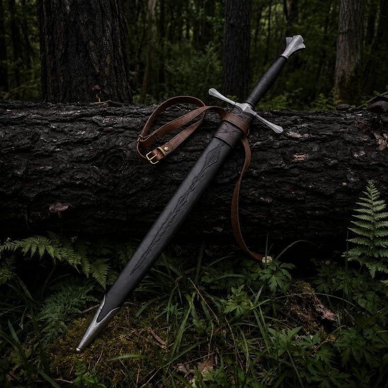 Hand Forged Damascus Sword | Medieval Fantasy Display Sword | Rosewood Handle | Leather Sheath | 36 Inch - Image 6