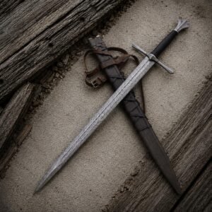 Hand Forged Damascus Sword | Medieval Fantasy Display Sword | Rosewood Handle | Leather Sheath | 36 Inch