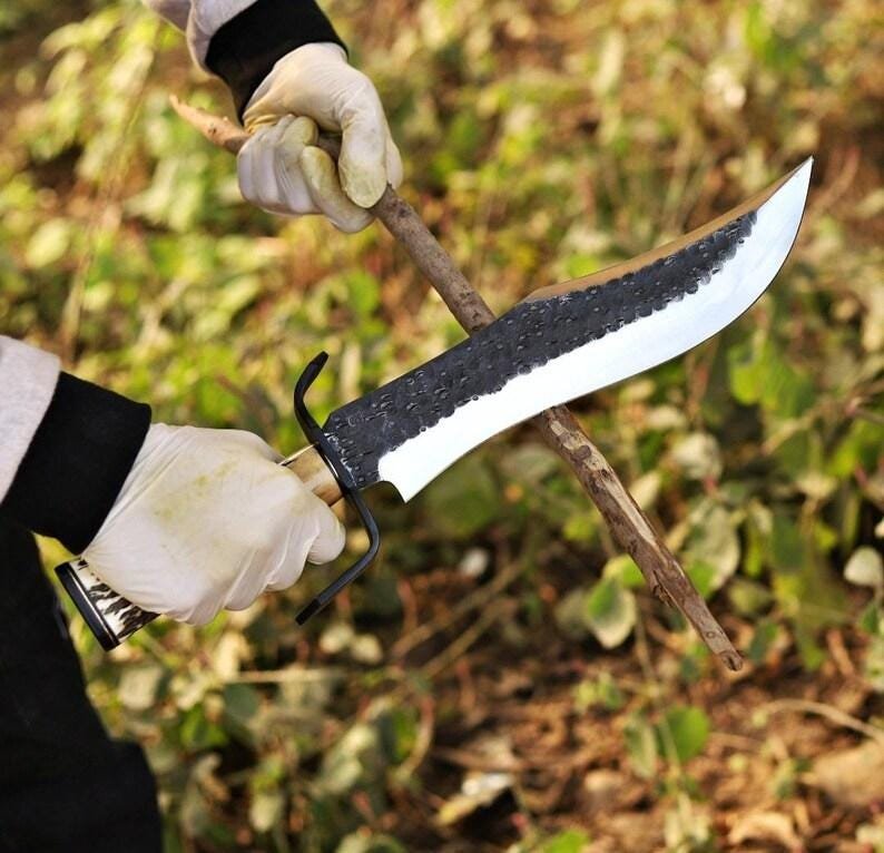 Handmade Bowie Hunting Knife | 18 Inch Carbon Steel Blade, Deer Horn Handle & Leather Sheath - Image 3