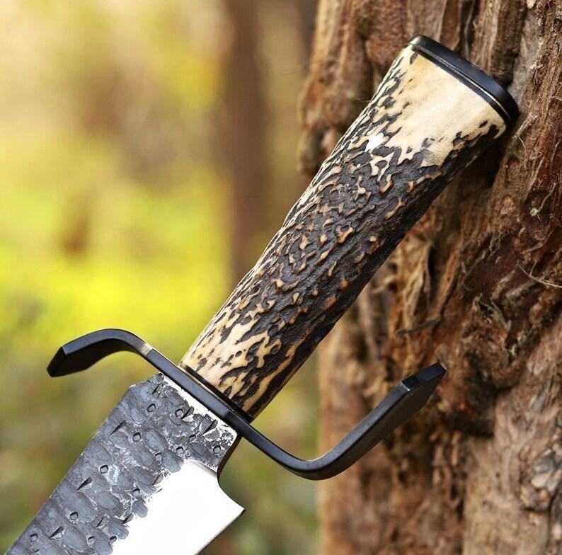 Handmade Bowie Hunting Knife | 18 Inch Carbon Steel Blade, Deer Horn Handle & Leather Sheath - Image 5