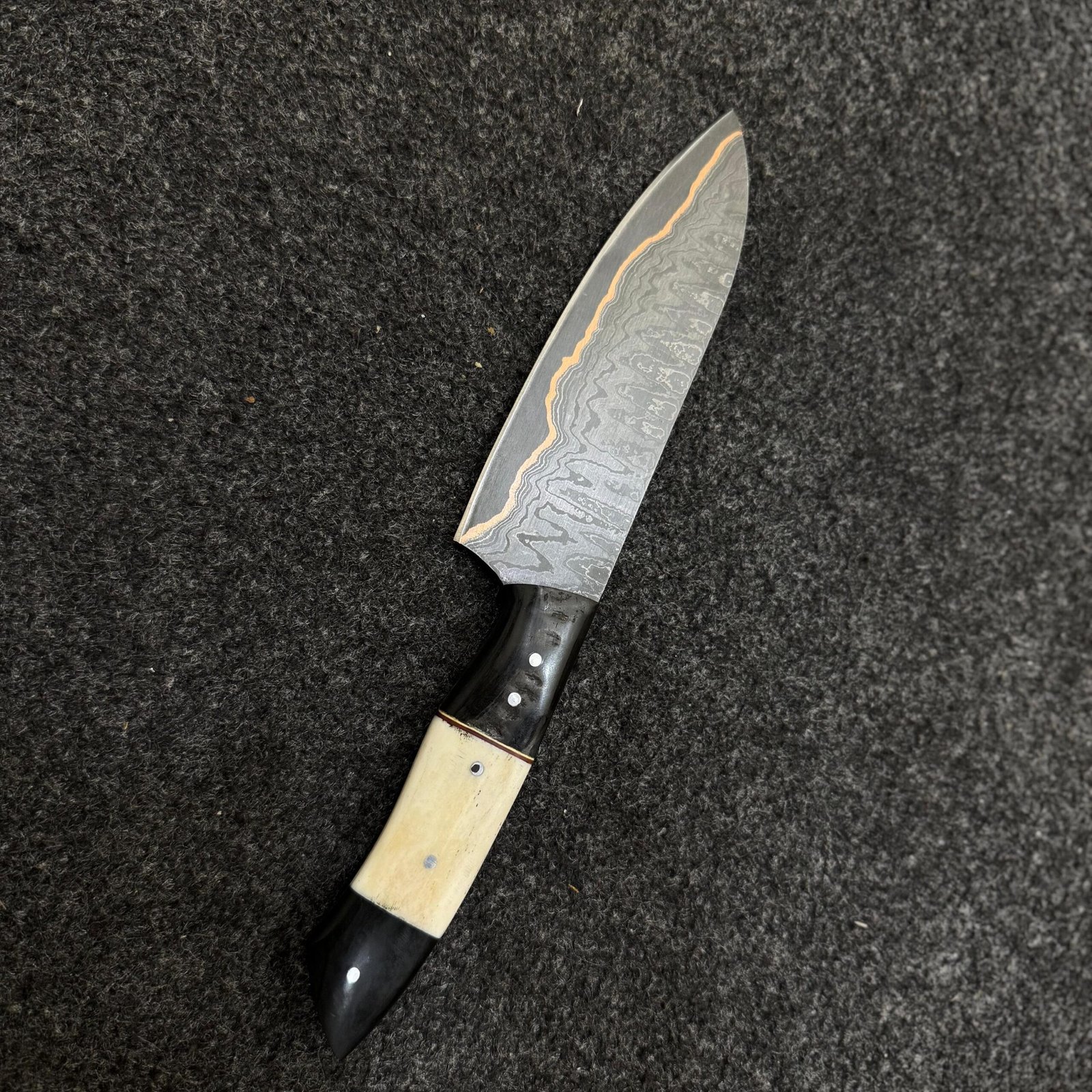 Hand Forged Damascus Chef Knife Set | Copper Damascus Steel, Sheep Horn Handles, Kitchen Knives - Image 5
