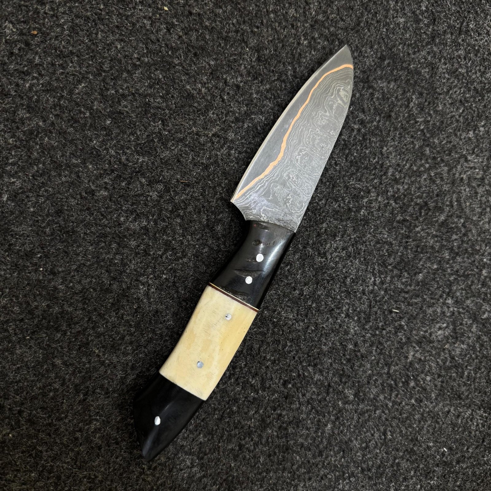 Hand Forged Damascus Chef Knife Set | Copper Damascus Steel, Sheep Horn Handles, Kitchen Knives - Image 3