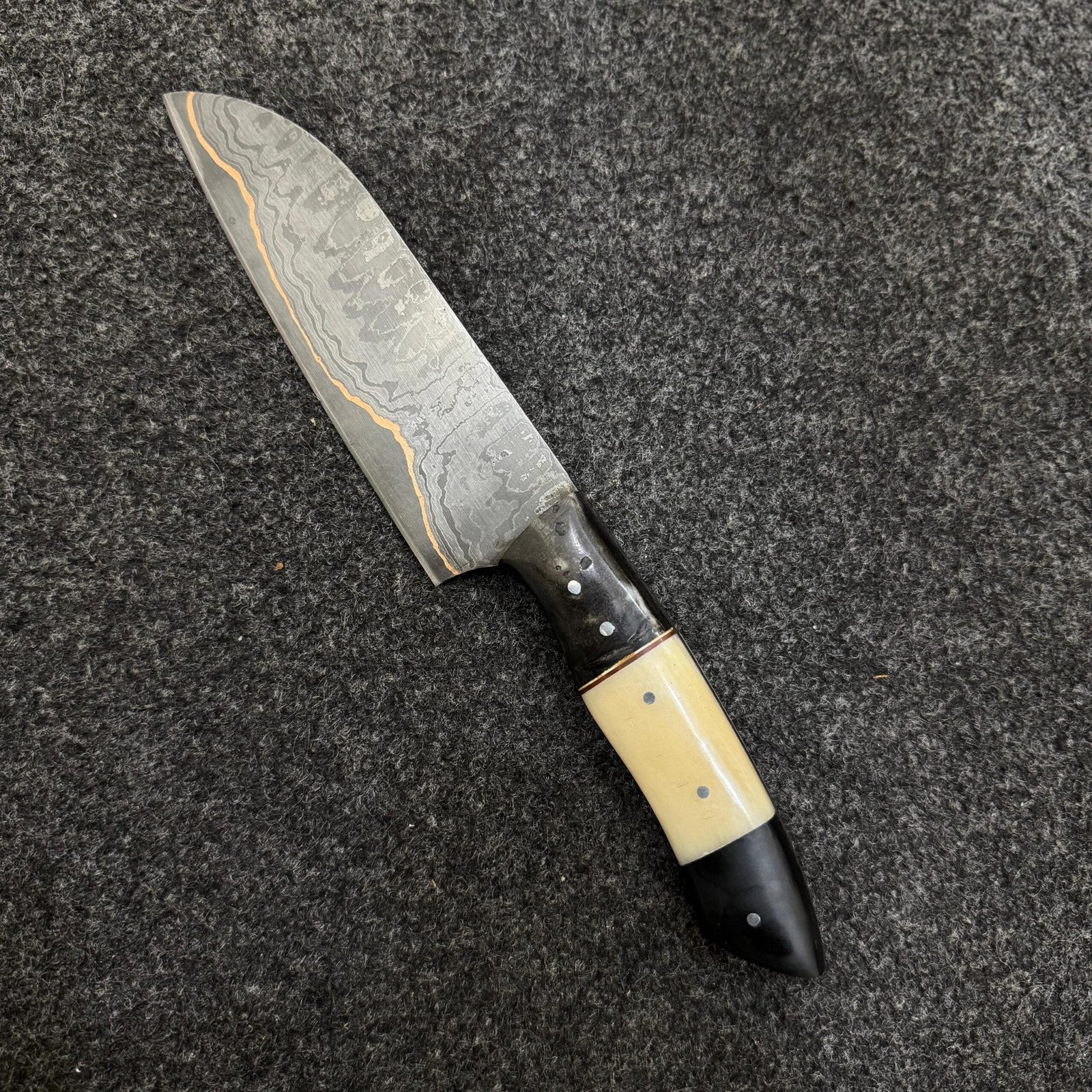Hand Forged Damascus Chef Knife Set | Copper Damascus Steel, Sheep Horn Handles, Kitchen Knives - Image 4