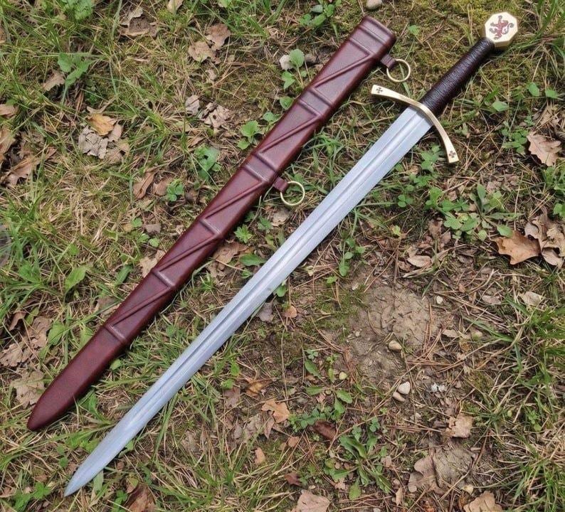 Hand Forged Scottish Longsword | 5160 Spring Steel | Rosewood Handle | Leather Scabbard | Medieval Display Sword - Image 3