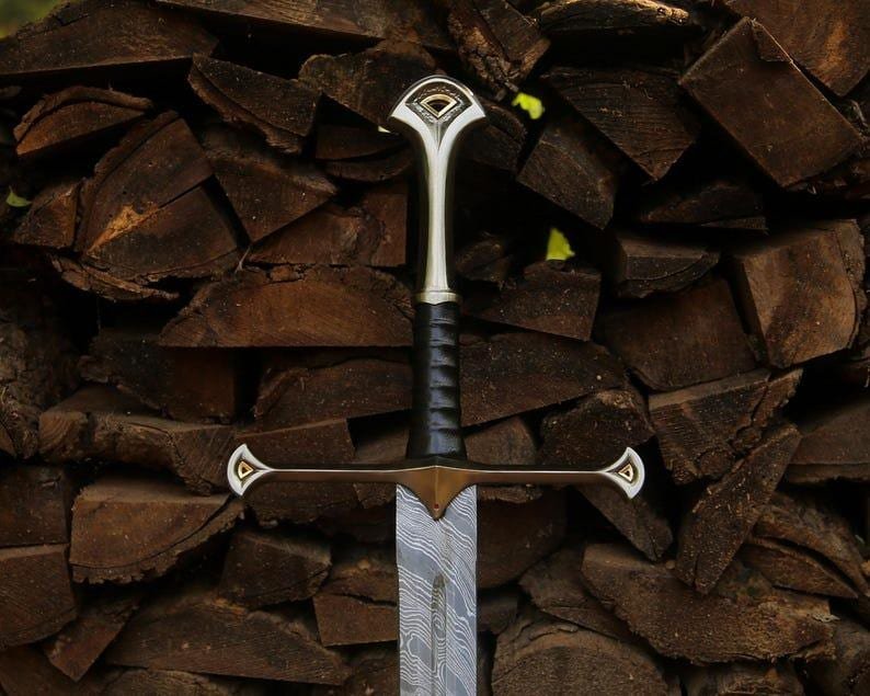 Hand Forged Damascus Longsword | Medieval Fantasy Sword | Leather Sheath | Custom Collector Display Sword - Image 4